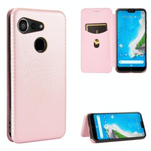 For Kyocera Android One S6 Carbon Fiber Texture Horizontal Flip TPU + PC + PU Leather Case with Card Slot(Pink) (OEM)