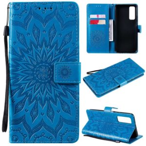 For Huawei P Smart 2021 Sun Embossing Pattern Horizontal Flip Leather Case with Card Slot & Holder & Wallet & Lanyard(Blue) (OEM)