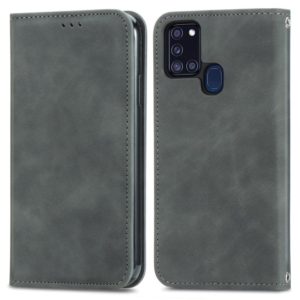 For Samsung Galaxy A21s (EU) Retro Skin Feel Business Magnetic Horizontal Flip Leather Case with Holder & Card Slots & Wallet & Photo Frame(Grey) (OEM)