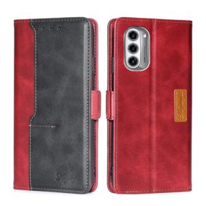 For Motorola Moto G52J 5G Contrast Color Side Buckle Leather Phone Case(Red + Black) (OEM)