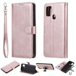For Samsung Galaxy A21s 2 in 1 Solid Color Detachable PU Leather Case with Card Slots & Magnetic Holder & Photo Frame & Wallet & Strap(Rose Gold) (OEM)