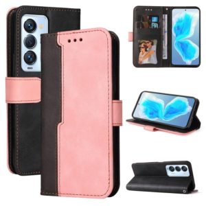 For Tecno Camon 18 Premier Stitching-Color Horizontal Flip Leather Case(Pink) (OEM)