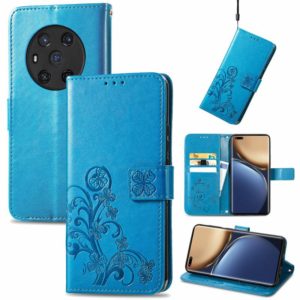 For Honor Magic3 Four-leaf Clasp Embossed Buckle Leather Phone Case(Blue) (OEM)
