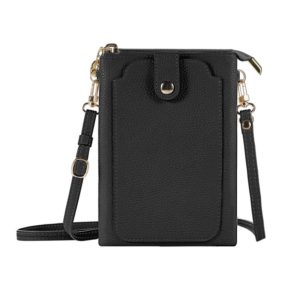 Litchi Texture Card Holder Mobile Phone Zipper Bag with Long Strap(Black) (OEM)