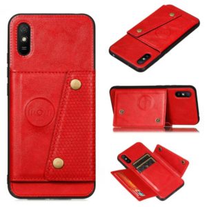 For Xiaomi Redmi 9A Double Buckle PU + TPU Shockproof Magnetic Protective Case with Card Slot & Holder(Red) (OEM)
