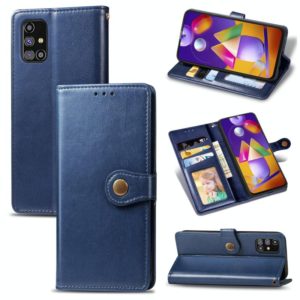 For Samsung Galaxy M31s Solid Color Leather Buckle Phone Case with Lanyard & Photo Frame & Card Slot & Wallet & Stand Function(Blue) (OEM)