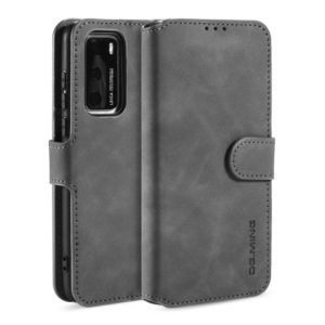 For Huawei P40 DG.MING Retro Oil Side Horizontal Flip Case with Holder & Card Slots & Wallet(Grey) (DG.MING) (OEM)