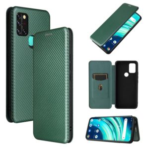 For UMIDIGI A9 Carbon Fiber Texture Horizontal Flip TPU + PC + PU Leather Case with Card Slot(Green) (OEM)