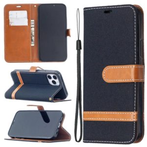 For iPhone 12 / 12 Pro Color Matching Denim Texture Horizontal Flip Leather Case with Holder & Card Slots & Wallet & Lanyard(Black) (OEM)