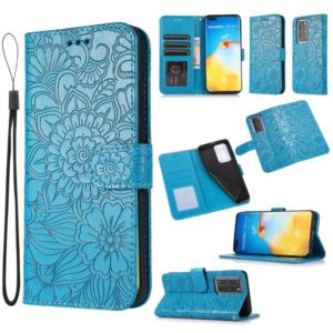 For Huawei P40 Pro Skin Feel Embossed Sunflower Horizontal Flip Leather Case with Holder & Card Slots & Wallet & Lanyard(Blue) (OEM)