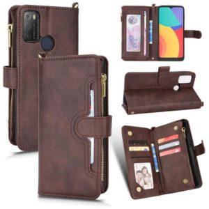 For Alcatel 1S 2021 / 3L 2021 Litchi Texture Zipper Leather Phone Case(Brown) (OEM)