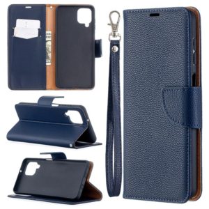 For Samsung Galaxy A12 Litchi Texture Pure Color Horizontal Flip PU Leather Case with Holder & Card Slots & Wallet & Lanyard(Dark Blue) (OEM)