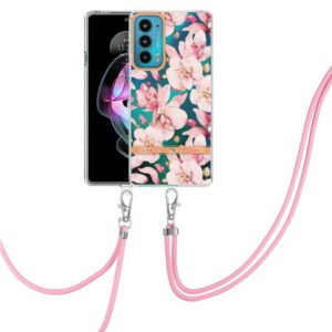 For Motorola Edge 20 Flowers Series TPU Phone Case with Lanyard(Pink Gardenia) (OEM)