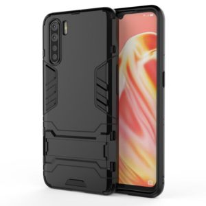 For OPPO A91 PC + TPU Shockproof Protective Case with Holder(Black) (OEM)