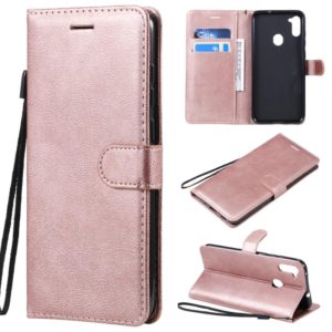 For Samsung Galaxy A11 Solid Color Horizontal Flip Protective Leather Case with Holder & Card Slots & Wallet & Photo Frame & Lanyard(Rose Gold) (OEM)