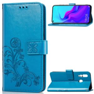Lucky Clover Pressed Flowers Pattern Leather Case for Huawei Nova 4, with Holder & Card Slots & Wallet & Hand Strap (Blue) (OEM)