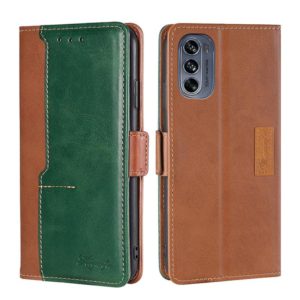 For Motorola Moto G62 5G Contrast Color Side Buckle Leather Phone Case(Light Brown+Green) (OEM)