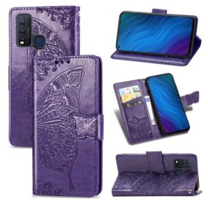 For vivo Y50 Butterfly Love Flower Embossed Horizontal Flip Leather Case with Bracket / Card Slot / Wallet / Lanyard(Dark Purple) (OEM)
