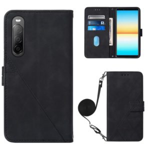 For Sony Xperia 10 IV Crossbody 3D Embossed Flip Leather Phone Case(Black) (OEM)