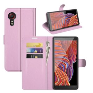 Για Samsung Galaxy Xcover 5 / Xcover 5S υφής Litchi Οριζόντια προστατευτική θήκη με Holder & θέσεις για κάρτες & πορτοφόλι (ροζ) (OEM)