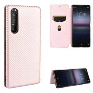For Sony Xperia 1 II Carbon Fiber Texture Horizontal Flip TPU + PC + PU Leather Case with Card Slot(Pink) (OEM)