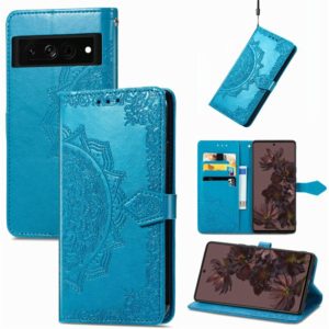 For Google Pixel 7 5G Mandala Flower Embossed Leather Phone Case(Blue) (OEM)