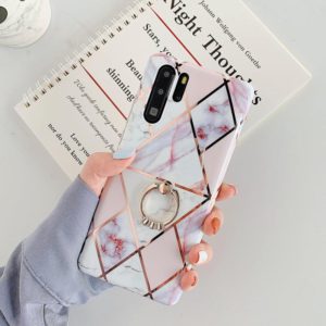 For Huawei P30 Pro Plating Colorful Geometric Pattern Mosaic Marble TPU Mobile Phone Case Rhinestone Stand Ring(White PR3) (OEM)