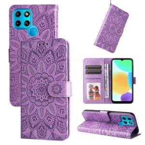 For Infinix Smart 6 Embossed Sunflower Leather Phone Case(Purple) (OEM)