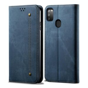 For Galaxy M30s Denim Texture Casual Style Horizontal Flip Leather Case with Holder & Card Slots & Wallet(Blue) (OEM)