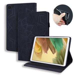 For Samsung Galaxy Tab A7 Lite 8.7 (2021) T220 / T225 Calf Pattern Double Folding Design Embossed Leather Case with Holder & Card Slots & Pen Slot & Elastic Band(Black) (OEM)