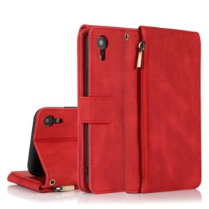 For iPhone XR Skin-feel Crazy Horse Texture Zipper Wallet Bag Horizontal Flip Leather Case with Holder & Card Slots & Wallet & Lanyard(Red) (OEM)