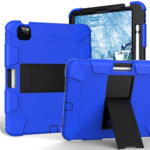 For iPad Air 2022 / 2020 10.9 Shockproof Two-Color Silicone Protective Case with Holder(Blue + Black) (OEM)