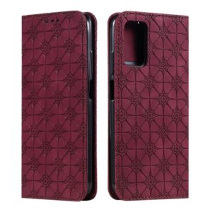 For Xiaomi Poco M3 Lucky Flowers Embossing Pattern Magnetic Horizontal Flip Leather Case with Holder & Card Slots(Wine Red) (OEM)