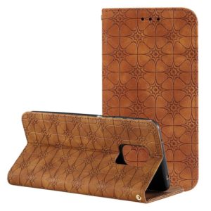 For Xiaomi Redmi Note 9 Pro Lucky Flowers Embossing Pattern Magnetic Horizontal Flip Leather Case with Holder & Card Slots(Brown) (OEM)