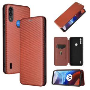 For Motorola Moto E7 Power Carbon Fiber Texture Horizontal Flip TPU + PC + PU Leather Case with Card Slot(Brown) (OEM)