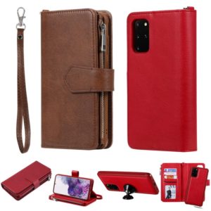 For Galaxy S20+ 2 in 1 Solid Color Zipper Shockproof Protective Case with Card Slots & Bracket & Photo Holder & Wallet Function(Red) (OEM)