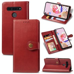 For LG K51S Retro Solid Color Leather Buckle Phone Case with Lanyard & Photo Frame & Card Slot & Wallet & Stand Function(Red) (OEM)
