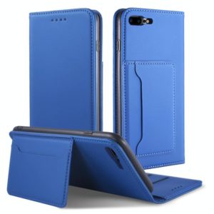 For iPhone 8 Plus / 7 Plus Strong Magnetism Shockproof Horizontal Flip Liquid Feel Leather Case with Holder & Card Slots & Wallet(Blue) (OEM)