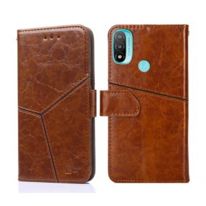 For Motorola Moto E20 Geometric Stitching Horizontal Flip Leather Phone Case(Light Brown) (OEM)