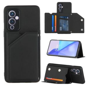 For OnePlus 9 Skin Feel PU + TPU + PC Back Cover Shockproof Case with Card Slots & Holder & Photo Frame(Black) (OEM)