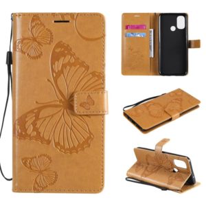 For OnePlus Nord N100 5G 3D Butterflies Embossing Pattern Horizontal Flip Leather Case with Holder & Card Slot & Wallet(Yellow) (OEM)