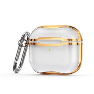 Electroplating Frame + Transparent TPU Earphone Protective Case with Hook For AirPods 3(Transparent + Gold) (OEM)