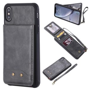 For iPhone XS Max Vertical Flip Shockproof Leather Protective Case with Short Rope, Support Card Slots & Bracket & Photo Holder & Wallet Function(Gray) (OEM)