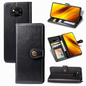 For Xiaomi Poco X3 NFC Retro Solid Color Leather Buckle Phone Case with Lanyard & Photo Frame & Card Slot & Wallet & Stand Function(Black) (OEM)