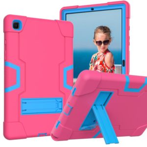 For Samsung Galaxy Tab A7 10.4 (2020) T500 Contrast Color Robot Shockproof Silicon + PC Protective Case with Holder(Rose Red + Blue) (OEM)