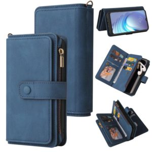 For Motorola Moto G50 Skin Feel PU + TPU Horizontal Flip Leather Case With Holder & 15 Cards Slot & Wallet & Zipper Pocket & Lanyard(Blue) (OEM)