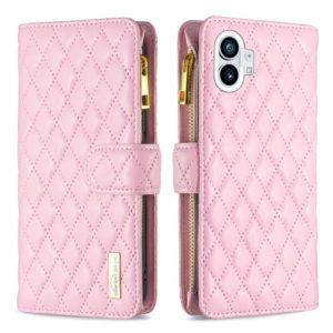 For Nothing Phone 1 Diamond Lattice Zipper Wallet Leather Flip Phone Case(Pink) (OEM)