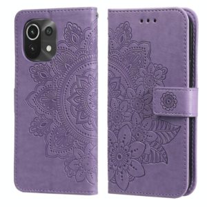 For Xiaomi Mi 11 7-petal Flowers Embossing Pattern Horizontal Flip PU Leather Case with Holder & Card Slots & Wallet & Photo Frame(Light Purple) (OEM)