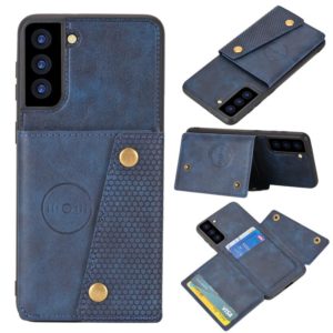 For Samsung Galaxy S21+ 5G Double Buckle PU + TPU Shockproof Magnetic Protective Case with Card Slot & Holder(Blue) (OEM)
