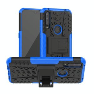 For Alcatel 3L (2020) Tire Texture Shockproof TPU + PC Protective Case with Holder(Blue) (OEM)
